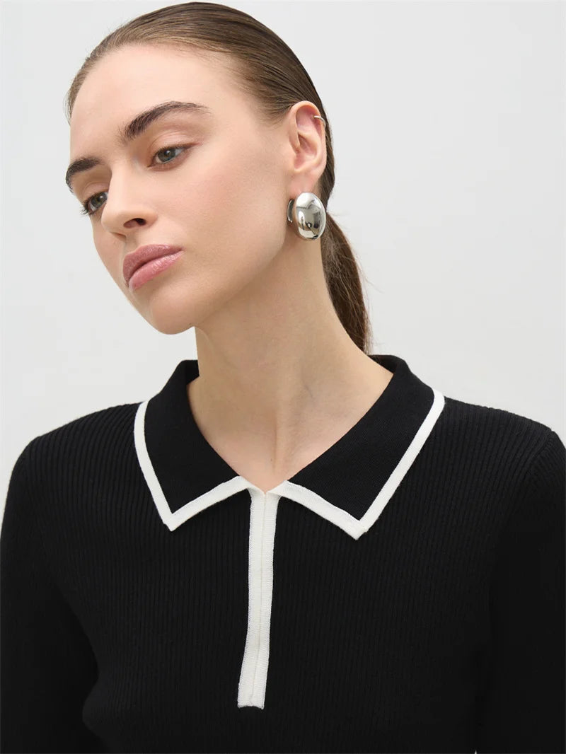 Short Sleeve Knit T-shirt Women Sweater Pullovers Summer Female Patchwork Ribbed Lapel Slim Knitted Tops Sweaters