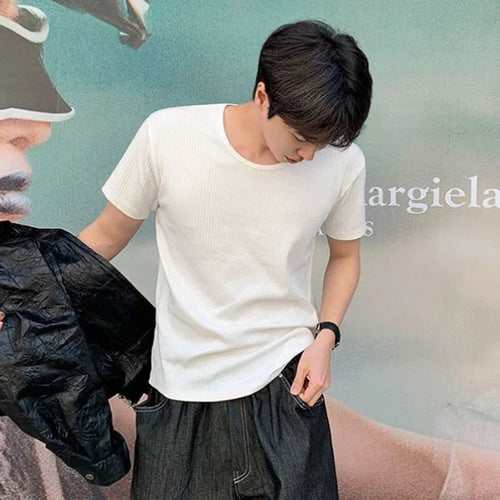 Load image into Gallery viewer, Summer Men's Short Sleeve T-shirts Korean Simple Solid Color Loose Korean Handsome Round Neck Casual T-shirt 9W1612
