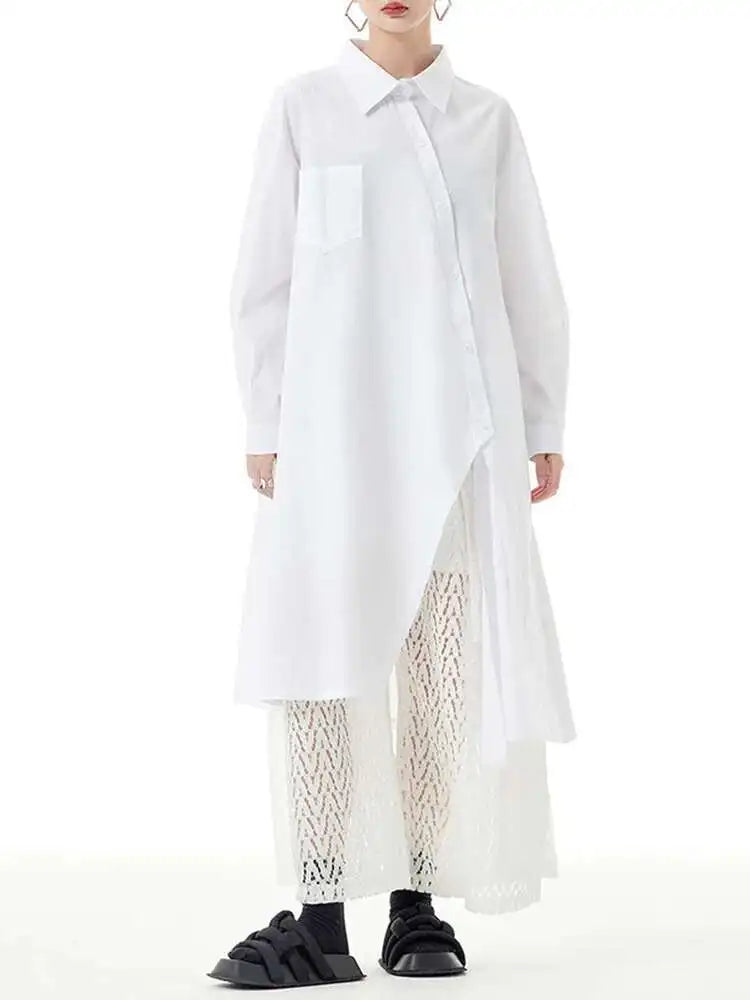 Women Purple Irregular Button Slit Big Size Shirt Dress New Lapel Long Sleeve Fashion Tide Spring Autumn 2025 1DH4827