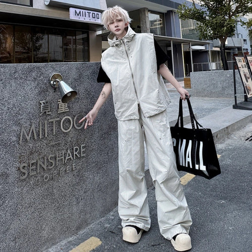 Load image into Gallery viewer, Men's Pants Set New Summer Solid Color Rivet Hooded Trendy Singel Breasted Vest Male Casual Straight Leg Pants 9W1790
