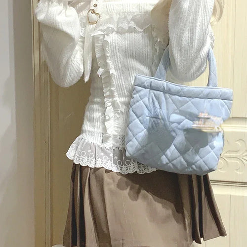 Load image into Gallery viewer, Lolita Slash Neck Halter Sweater Women 2025 Kawaii Lace Patchwork Y2k Aesthetic Grunge Bottoming Crop Tops Pullover Knitwear
