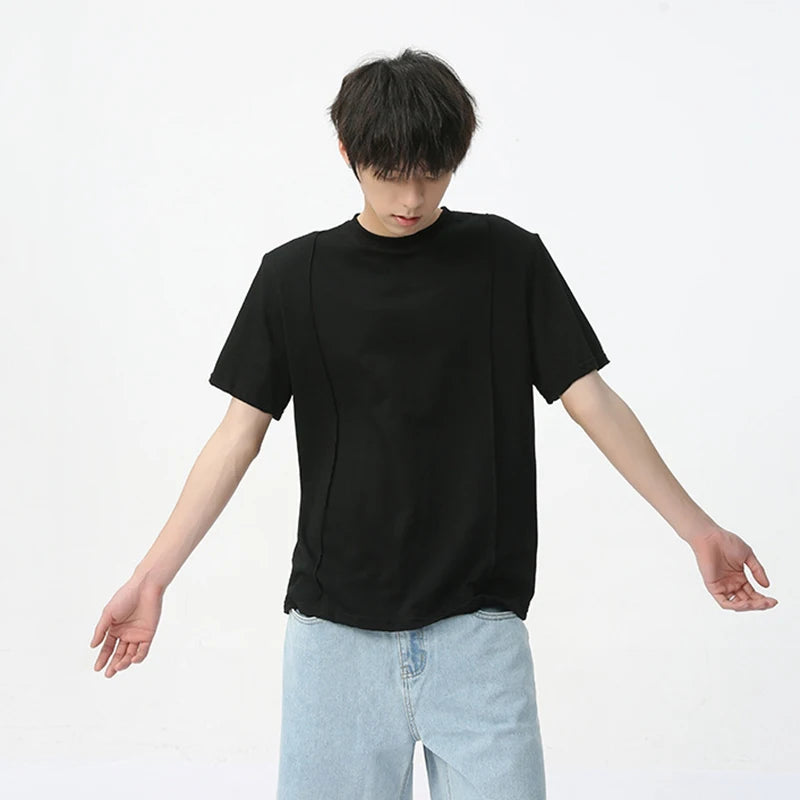 Summer Men's Short Sleeve T-shirt Korean Version Shoulder Pad Round Neck Trend Fashion Loose Casual Top 9C5627