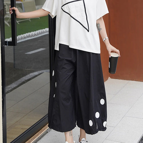 Load image into Gallery viewer, High Elastic Waist Black Dot Printed Calf-Length Wide Leg Pants New Trousers Women Fashion Tide Spring Autumn 2025 1DJ0943

