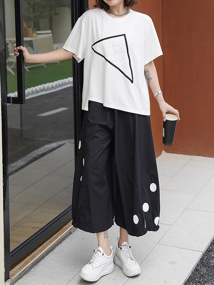 High Elastic Waist Black Dot Printed Calf-Length Wide Leg Pants New Trousers Women Fashion Tide Spring Autumn 2025 1DJ0943