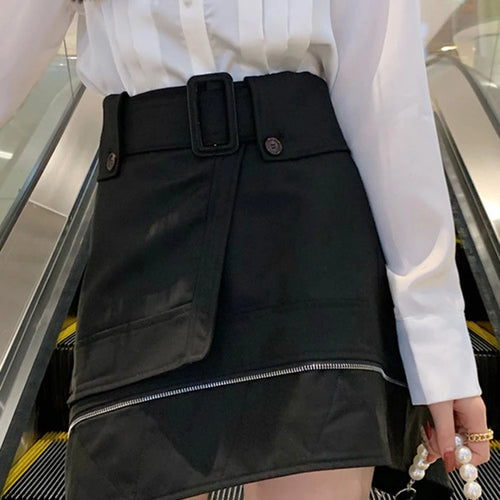 Load image into Gallery viewer, Irregular Hem Solid Skirts For Women High Waist Patchwork Zipper Button Loose Skirt Female Summer Fashion
