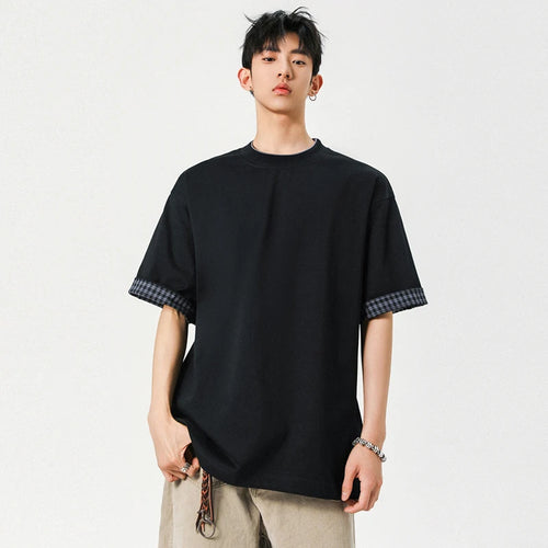 Load image into Gallery viewer, Men&#39;s T-shirts New Fashion Solid Color Plaid Flip Design Short Sleeve Round Neck Pullover Male Casual Clothing 9W1940
