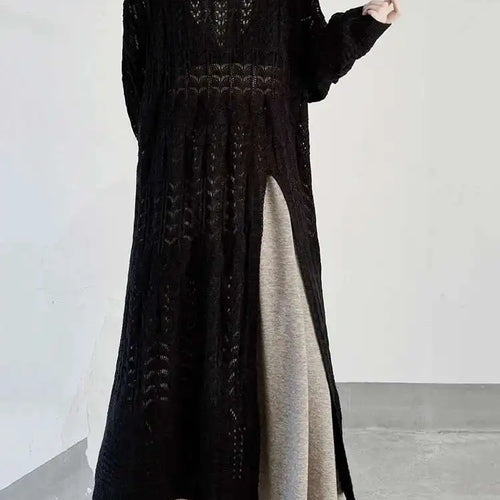 Load image into Gallery viewer, Women Black Big Size  Hollow Out Long Sweater Dress New Round Neck Long Sleeve Fashion Tide Spring Autumn 2025 1DJ0404
