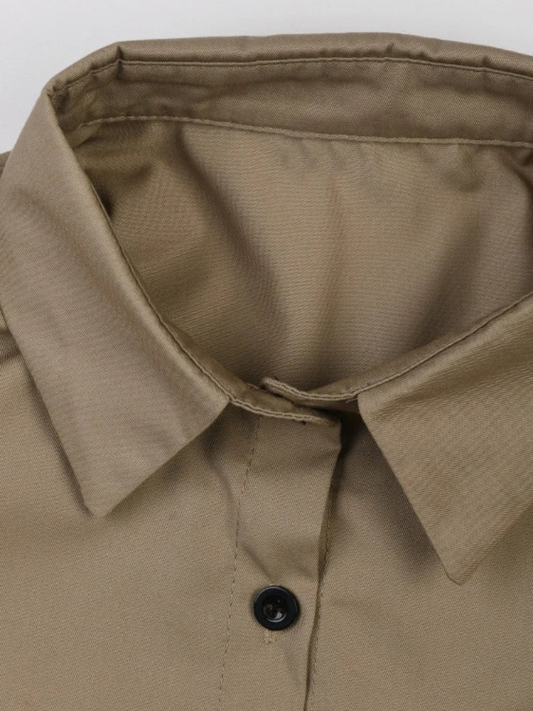 Women Khaki Irregular Back Long Elegant Big Size Blouse New Lapel Long Sleeve Shirt Fashion Tide Spring Autumn 2025 2Q1236