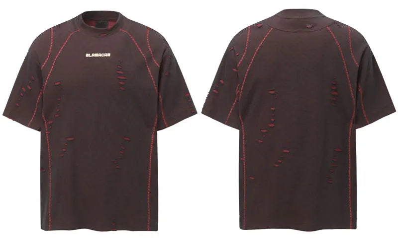 Hip Hop T-Shirt Grunge Y2K Streetwear Ripped Holes Punk Gothic Urban Tshirt Men Harajuku Casual Baggy Short Sleeve Summer Top