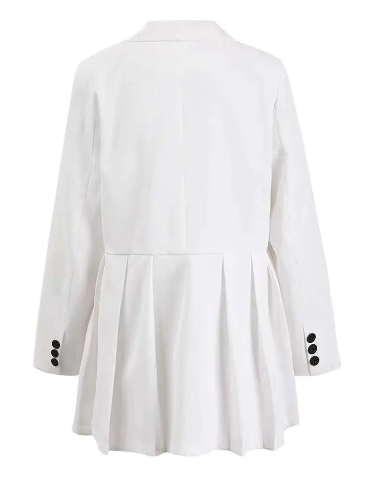 Women White Pleated Buckle Casual Blazer Loose New Lapel Long Sleeve Jacket Fashion Tide Spring Autumn 2025 2DA3933