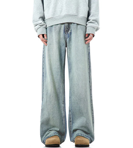 Spring Male Jeans New American Style Denim Pants Solid Color Design Straight Leg Loose Full Length Trousers 2025 9W1367