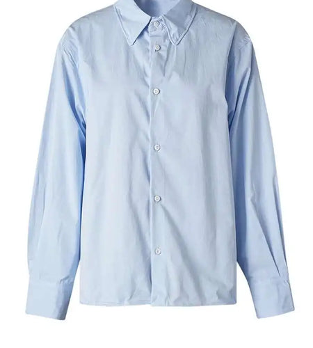 Women Blue Brief Shaped Big Size Casual Blouse New Lapel Long Sleeve Shirt Fashion Tide Spring Autumn 2025 CPG2742