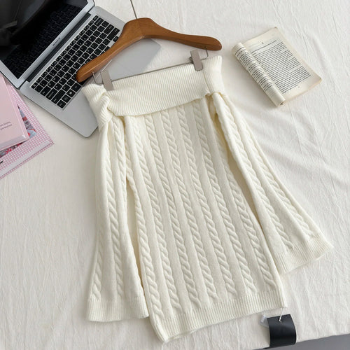 Load image into Gallery viewer, Autumn Winter Korean White Off Shoulder Slim Long Sleeve Twisted Short Dress Women Festival Backless Wrap Hip Knitted Dress Chic
