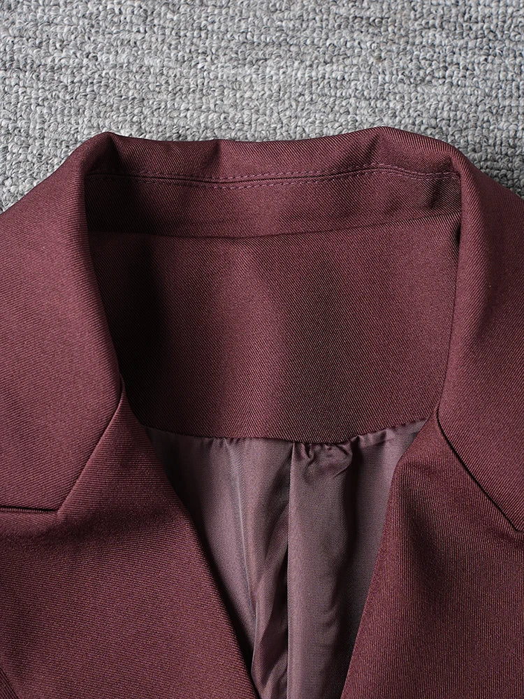 Women Red Color-block Big Size Long Elegant Blazer New Lapel Long Sleeve Jacket Fashion Tide Spring Autumn 2025 26C1609