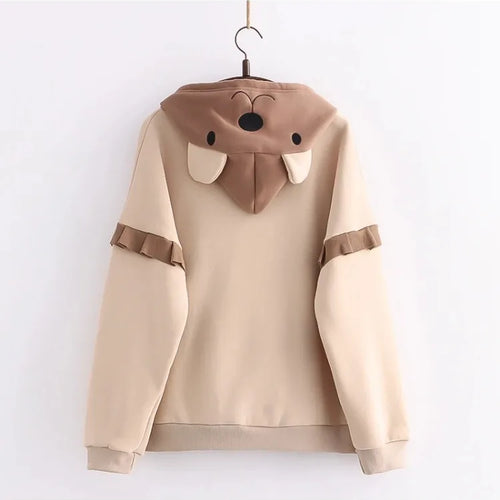 Load image into Gallery viewer, Women Cute Drawstring Bear Embroidery Fleece Hoodies Winter Korean Fashion Harajuku Hoody Sweatshirt Female Pullover Top
