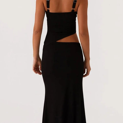 Load image into Gallery viewer, Hollow Out Backless Sexy Maxi Dress Women Gown Spaghetti Strap Sleeveless Irregular Slim Club Long Dress 2025 Summer
