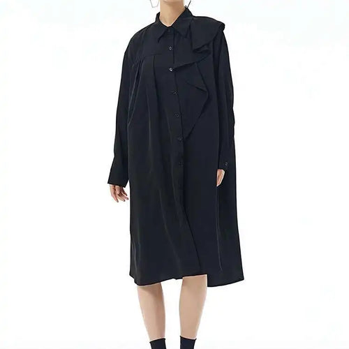 Load image into Gallery viewer, Women Gray Ruffles Pleated Midi Elegant Big Size Shirt Dress New Lapel Long Sleeve Fashion Tide Spring Autumn 2025 1DH7415
