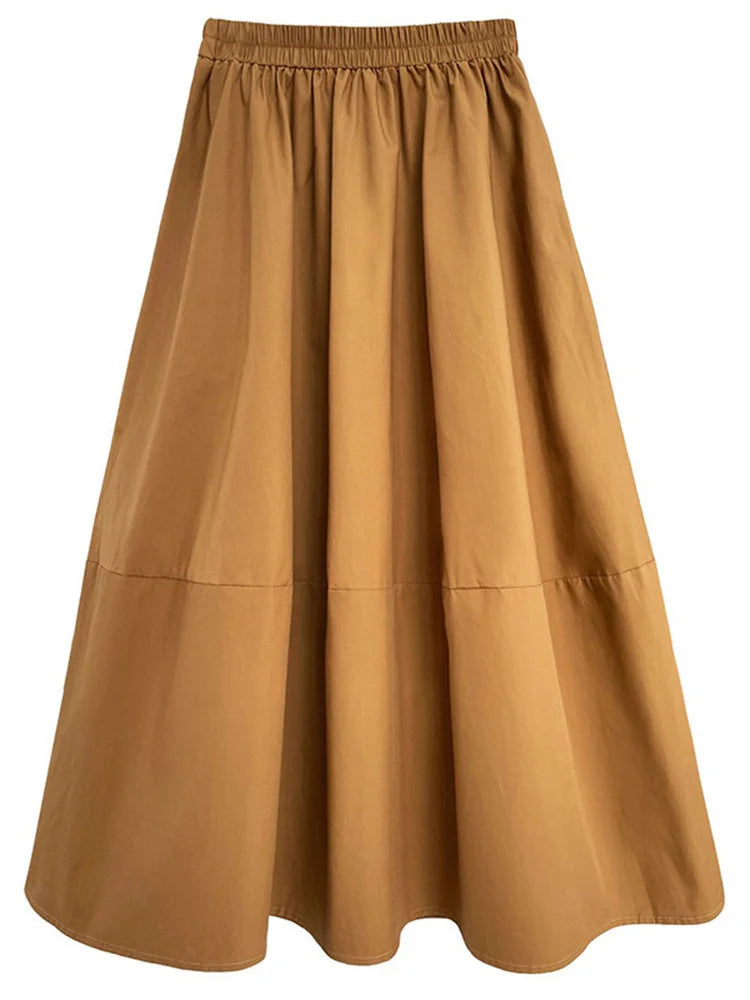 High Elastic Waist Gray Brown Casual A-LINE Midi Half-body Skirt Women Fashion Tide New Spring Autumn 2025 1DE2807