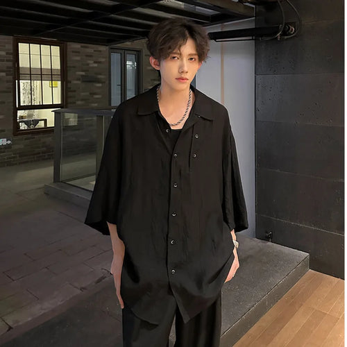 Load image into Gallery viewer, Men&#39;s Shirts Short Sleeve Turn-down Collar Trendy New Summer Korean Stlye Solid Color Simple Stylish Male Cloting 9W1976
