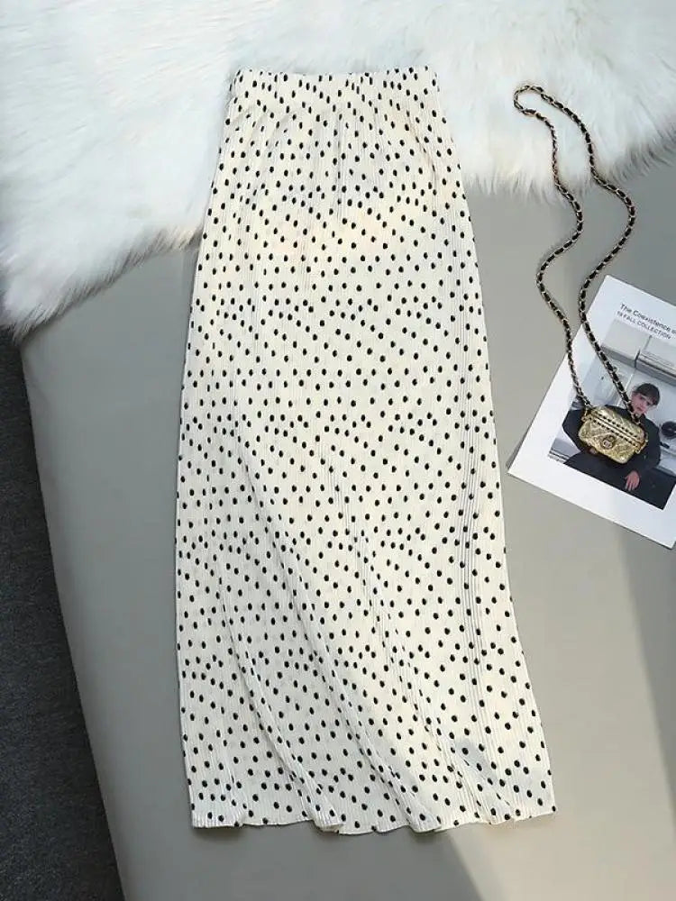 Women Summer Dot Wrapped Skirts Beach Holiday Clothes High Waist Casual Summer Elastic Waist Midi Skirt Female Sexy Korean Trend