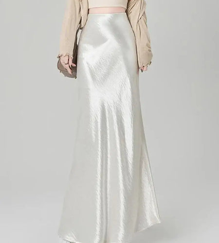 French Fashion Women Black Beige High Waist Long Skirt 2025 Spring Summer Khaki Vacation Party Pleated Fishtail Skirt Simplicity