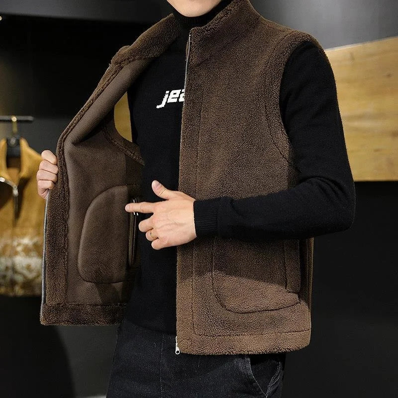 Men Fashion Casual Thicken Gilets Winter New Lamb Wool Coat Warm Vest Male Jacket Can Be Worn On Both Sides Sleeveless Waistcoat