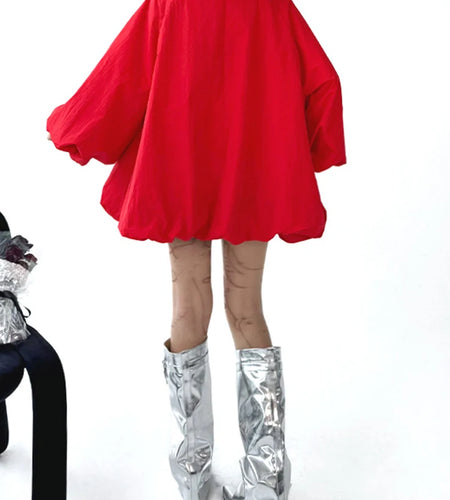 Red Shaped Big Size Casual Jacket New Stand Collar Long Lantern Sleeve Women Coat Fashion Tide Spring Autumn 2025  1DJ0578