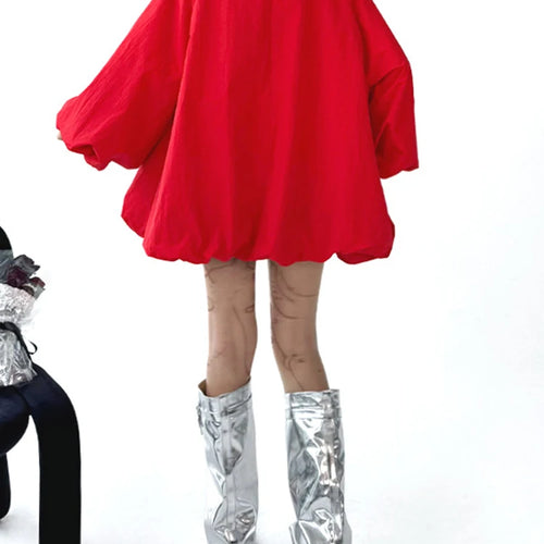 Load image into Gallery viewer, Red Shaped Big Size Casual Jacket New Stand Collar Long Lantern Sleeve Women Coat Fashion Tide Spring Autumn 2025  1DJ0578
