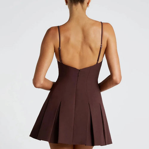 Load image into Gallery viewer, Backless High Waist A-line Sexy Mini Dress Women Robe Spaghetti Strap Sleeveless Pleated Club Party Dress Elegant
