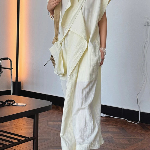 Load image into Gallery viewer, Women  Beige Ruffles Big Size Elelgant Long Dress New Stand Collar Short Sleeve Fashion Tide Spring Summer 2025 1DJ1406
