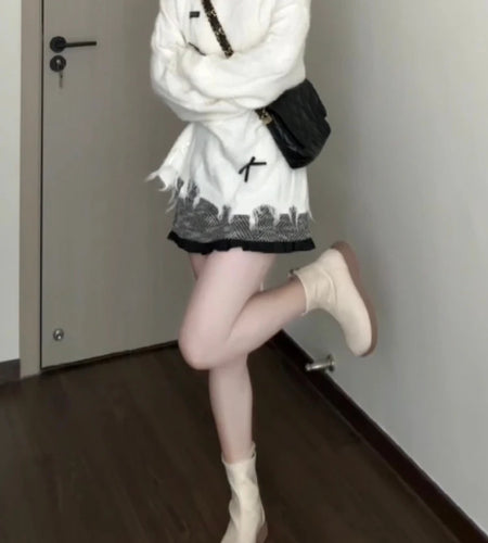 Y2k Aesthetic Hole Autumn Women Sweaters Casual Loose Bow Grunge Knitted Simple Pullovers 2025 Harajuku Solid Tops Pull Femme