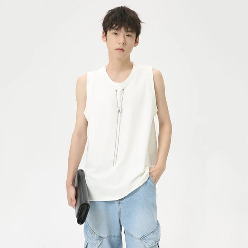 Load image into Gallery viewer, Niche Style Male Tank Tops Metal Chains Casual Round Neck Sleeveless Loose Men&#39;s Tops New Fashion Summer 9C6266
