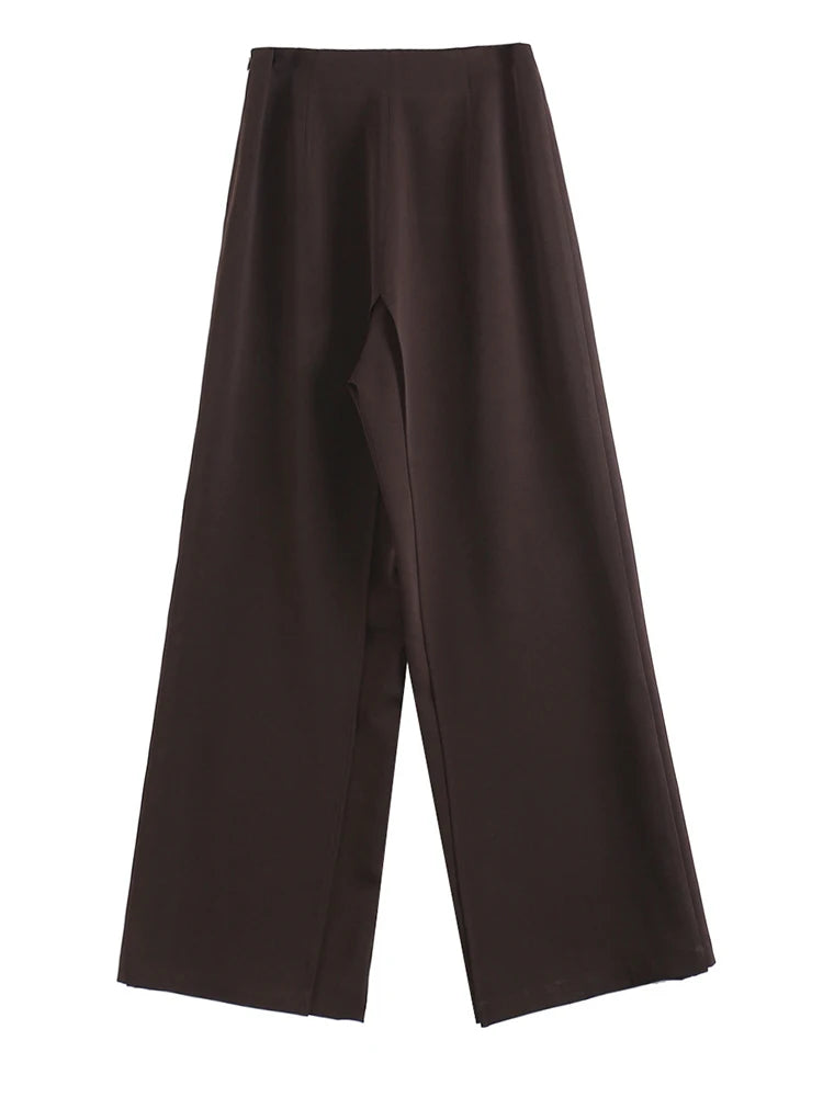 Brown Short Blazer Wide Leg Pants Two Piece Suit New Lapel Long Sleeve Women Fashion Tide Spring Autumn 2025 1DJ1092