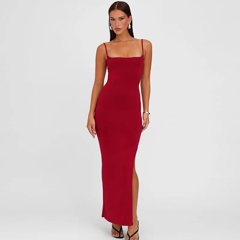 Spaghetti Strap Backless Sexy Maxi Dress For Women Fashion Lace-up Sleeveless Bodycon Club Party Back Slit Long Dress