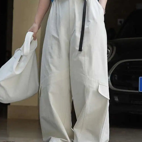 Load image into Gallery viewer, High Waist Blue White Brief Pocket Wide Leg Casual Pants New Trousers Women Fashion Tide Spring Autumn 2025 1DH9590
