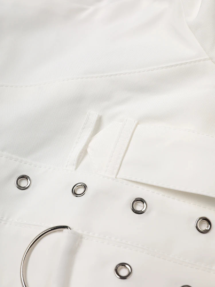 White Metal Circle Buckle Shaped Short Jacket New Lapel Long Sleeve Women Coat Fashion Tide Spring Autumn 2025 19ZZ1557