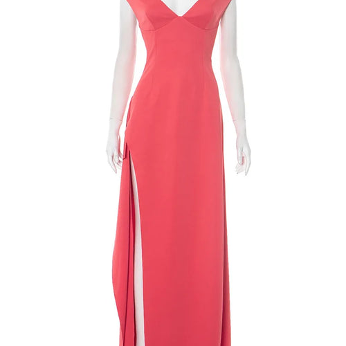 Load image into Gallery viewer, Off-shoulder Backless Split Sexy Maxi Dress Women Gown Pink Summer New Zipper Strapless Evening Club Party Long Dress
