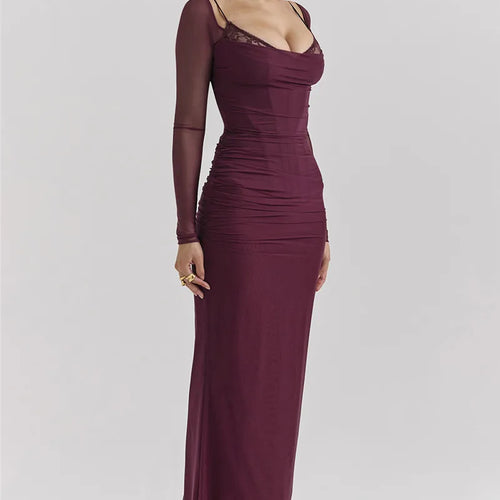 Load image into Gallery viewer, Elegant Sheer Long Sleeve Sexy Maxi Dress For Women Fashion Mesh Strapless Backless Club Party Sexy Long Dress 2024
