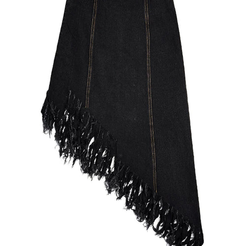 Load image into Gallery viewer, Patchwork Asymmetrical Tassel Skirt For Women High Waist Irregular Hem Black Skirts Female Fashion Clothes
