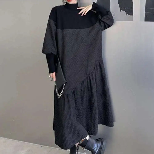 Load image into Gallery viewer, Women Black Knitting Big Size Long Dress New Turtleneck Long Sleeve Loose Fit Fashion Tide Spring Autumn 2025 1DH0797
