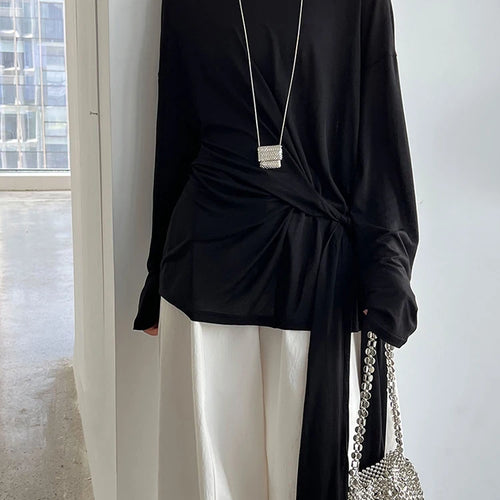 Load image into Gallery viewer, Women White Thin Bandge Perspective Big Size T-shirt New Round Neck Long Sleeve Fashion Tide Spring Autumn 2025 1DJ1303
