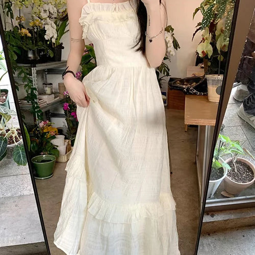 Load image into Gallery viewer, Ruffles Spaghetti Strap Slim Apricot Women&#39;s Dresses Sleeveless Slash Neck Solid Color Elegant Summer Female Maxi Dress
