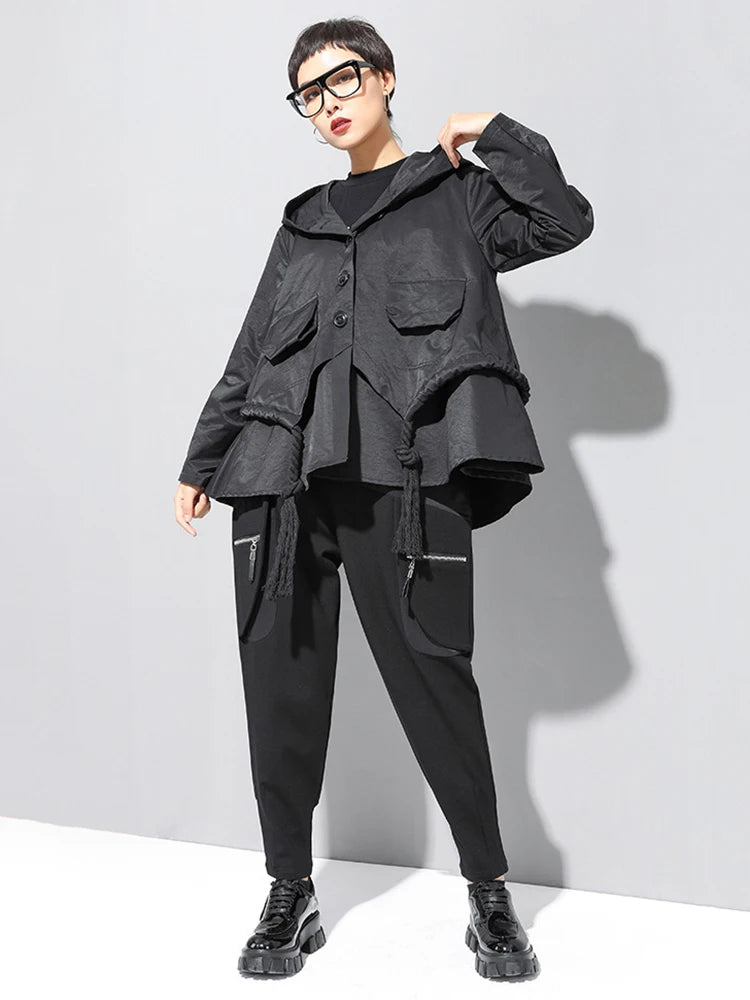 High Elastic Waist Black Zipper Split Long Harem Trousers New Loose Fit Pants Women Fashion Tide Spring Autumn 2025 1M645