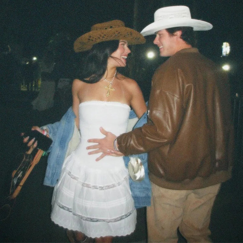 Off-shoulder Strapless A-line Sexy Mini Dress For Women Fashion Lace Sleeveless Backless High Waist Club Party Dress