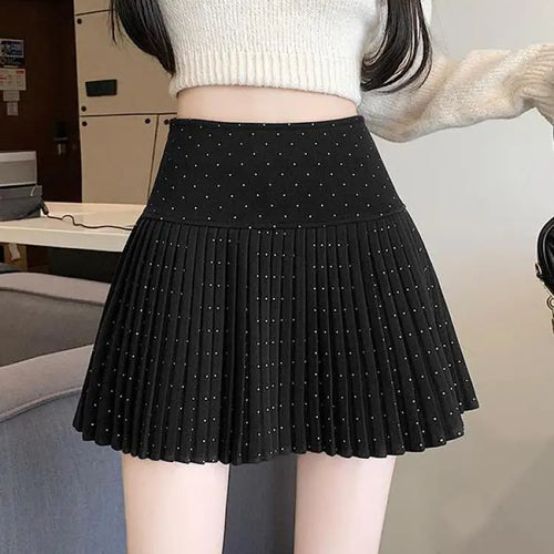 Load image into Gallery viewer, Black Blue Diamond High Waist Slim Pleated Woolen Mini Skirts Women Autumn Winter Brown Festival Half Short Skirt College Style
