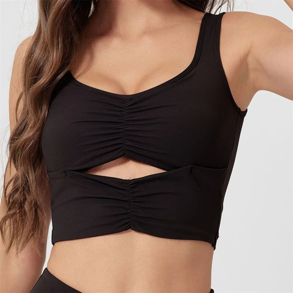 Yoga Sports Bras for Women Slim Fit Square Neck Hollow Out Padded Casual Workout Tank Fitness Crop Top
