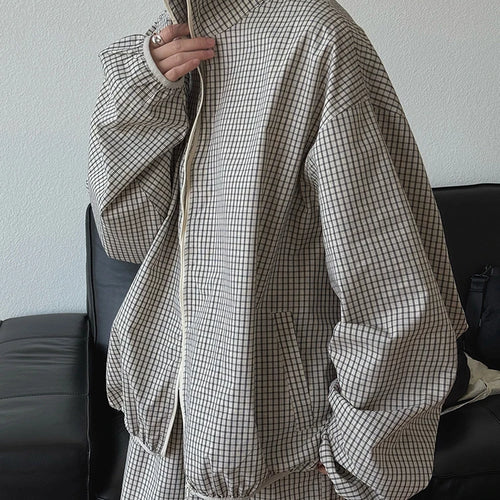 Load image into Gallery viewer, Beige Plaid Pocket Big Size Casual Jacket New Stand Collar Long Sleeve Women Coat Fashion Tide Spring Autumn 2025 1DJ0868
