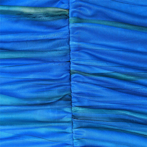 Load image into Gallery viewer, Striped Backless Ruched Midi Dress Women Two Layer Mesh Spaghetti Strap Sleeveless Bodycon Sexy Print Fishtail Dress
