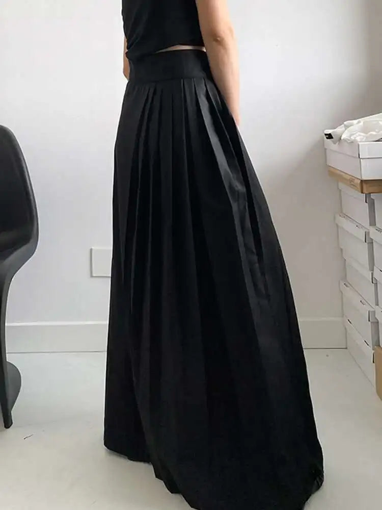 High Waist Black Printed Pleated Bandage Long Elegant Half-body Skirt Women Fashion Tide New Spring Autumn 2025 1DH0423