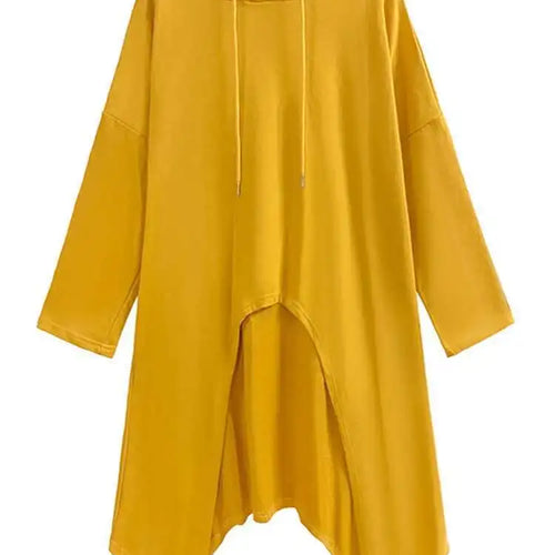 Load image into Gallery viewer, Yellow Irregular Midi Sweatshirt New Hooded Drawstring Long Sleeve Women Big Size Fashion Tide Spring Autumn 2025 1DH3876
